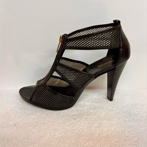 Michael Kors Black Mesh & LeatherZippered Peep-Toe Heels